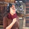 Jen recording Live To Rock vocals